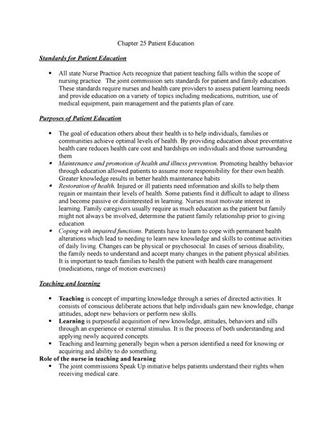 Chapter Patient Education Chapter Patient Education Standards