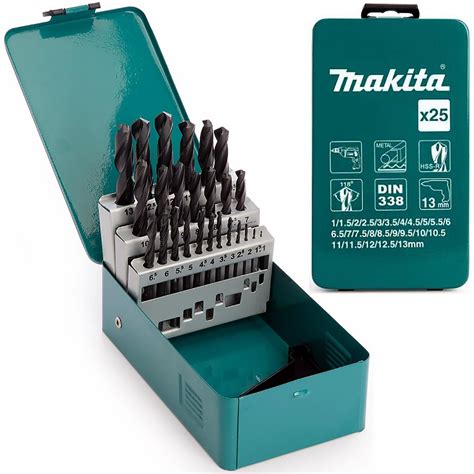 Makita Drill Bit Set Hss R 25 Piece Roll Forged In Metal Case 1 13mm D