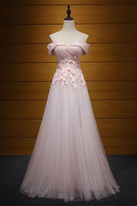 Blush A Line Off The Shoulder Floor Length Tulle Prom Dress With