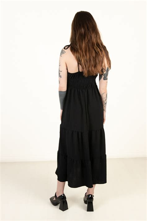 Black Elastic Empire Waist Maxi Dress