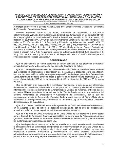 Pdf Acuerdo Que Establece La Clasificaci N Y Acuerdo Que Establece