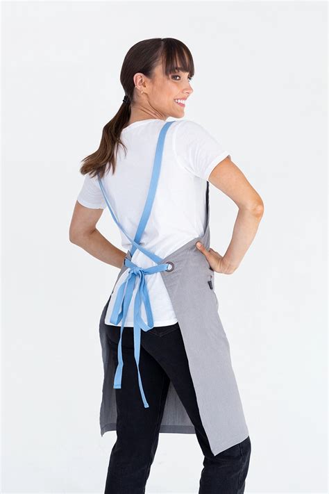 Bella Bib Apron Ash Grey With Sky Ties Buy Online Aussie Chef Aprons