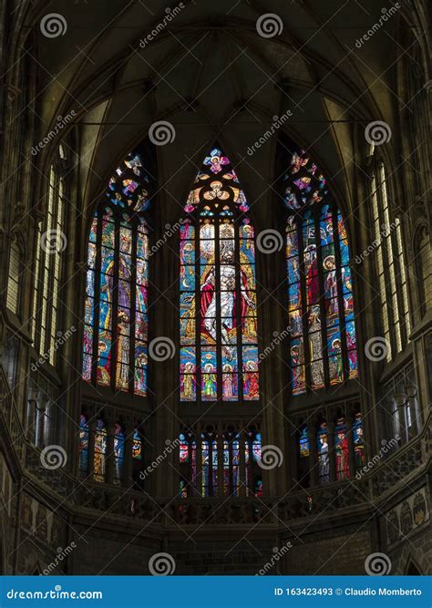 Stained Glass Windows Of St Vitus Cathedral In Prague Stock Image Image Of Style Republic