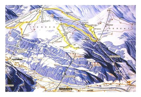 Detailed piste map of Mayrhofen, Finkenberg, Zillertal Valley - 1994 ...