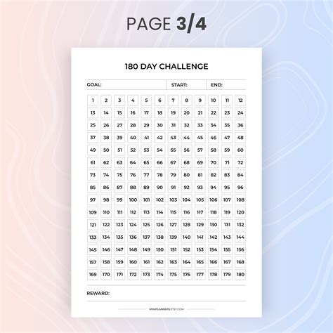 Printable 180 Day Challenge Template With Rewards, Fitness Challenge