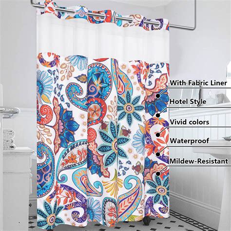 Ikfashoni White Paisley Hookless Shower Curtain Snap In Liner Mesh