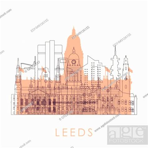 Outline Leeds Skyline With Landmarks Vector Illustration Stock Vector