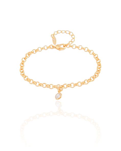 Pulseira Infantil Elos Potugueses Ponto De Luz Cristal Banho Dourado