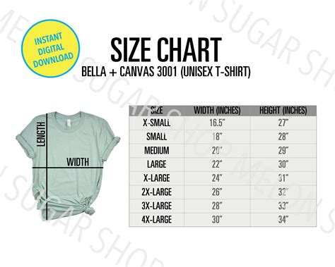 Bella Canvas 3001 Size Chart Bella Canvas Size Chart Bella Canvas