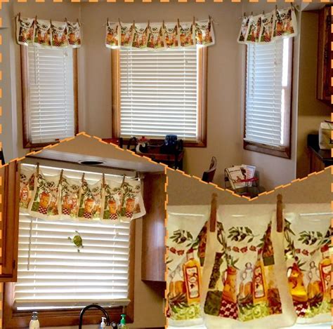 Kitchen Valance Made With Clothesline Wood Clothespins And Dish Rags