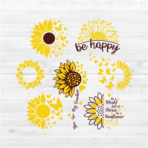 Sunflower Svg Eps Png Dxf Vector Cutting Files For Cricut Etsy