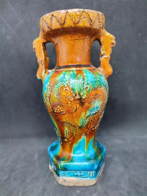 Vase Ancien Chinois En C Ramique Maill E Turquoise Dynastie Ming