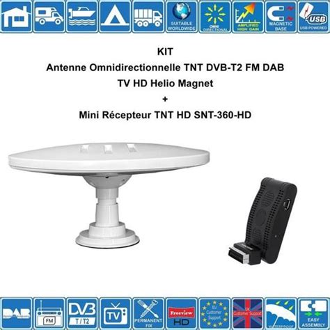 KIT Antenne Omni TNT DVB T2 FM DAB Amplifiée Mini Récepteur TNT HD