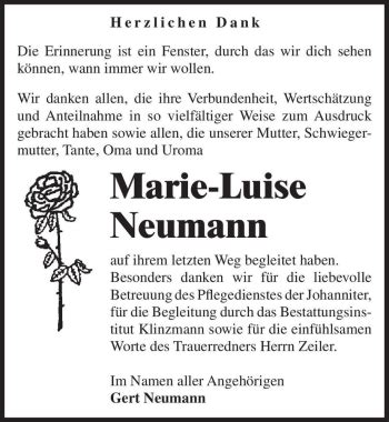 Traueranzeigen Von Marie Luise Neumann Abschied Nehmen De