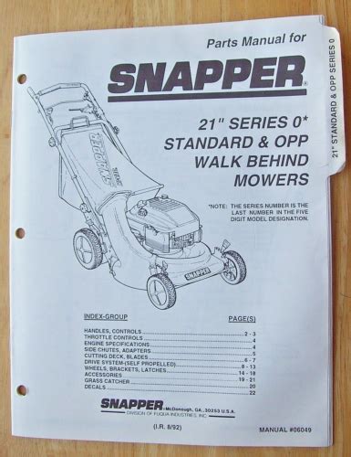 Original Snapper ~ 21 Series 0 Standard And Opp Walk Behind Mowers ~ Parts Manual Ebay