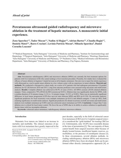 Pdf Percutaneous Ultrasound Guided Radiofrequency And Microwave