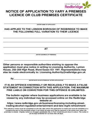 Fillable Online Notice Of Application To Vary A Premises Fax Email