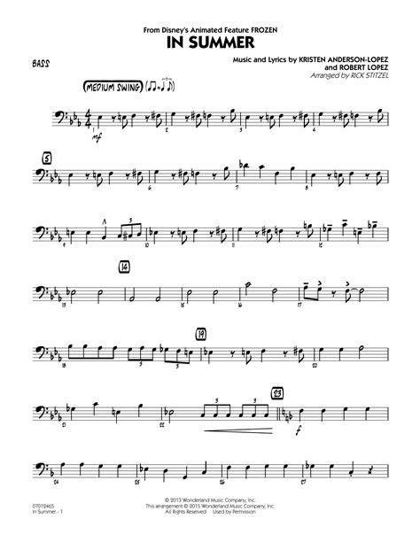 In Summer From Frozen Bass Jazz Ensemble Print Sheet Music Now