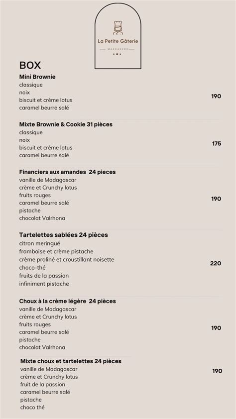 MENU La petite gâterie Marrakech 2024 Les meilleurs Restaurants à