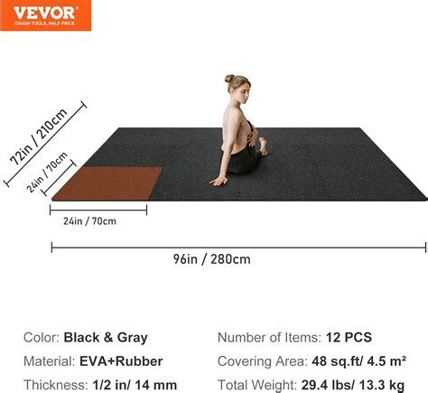 Vevor Alfombrillas De Gimnasio De Pulgada De Grosor Espuma Eva De