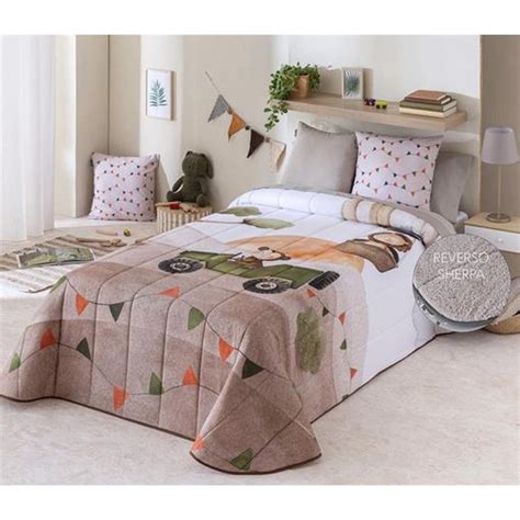 Edredon Estampado Infantil Kenia Con Reverso Sherpa Para Cama De 105 Cm