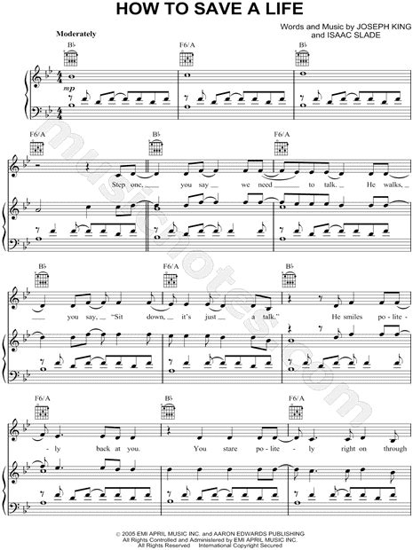 The Fray How To Save A Life Sheet Music In Bb Major Transposable Download And Print Piano