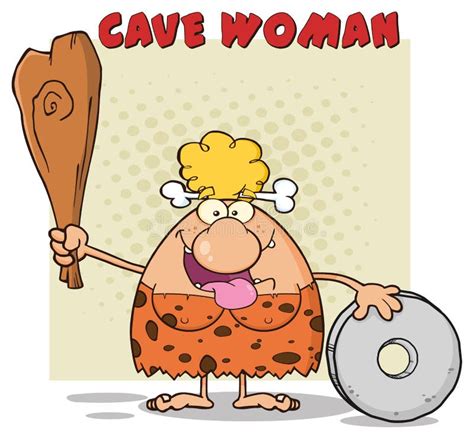 Happy Blonde Cave Woman Cartoon Mascot Character Holding A Club And