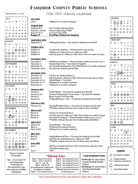 2016-17 Fauquier County Public School calendar | Sharing | Observances