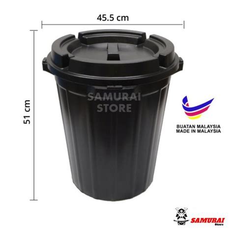 12 Gallon 45 Liter Black Plastic Dustbin With Cover Tong Sampah