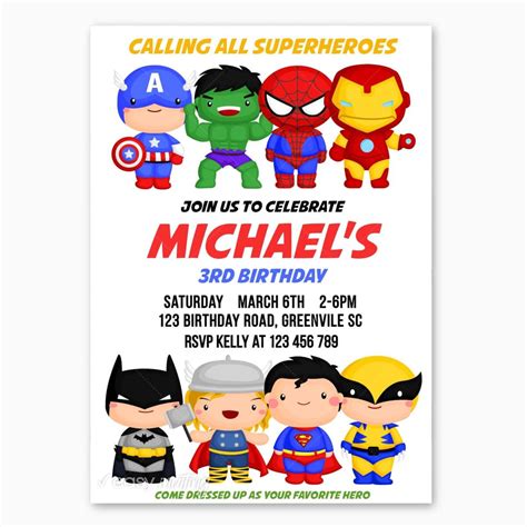 Cute Superhero Birthday Invitation Birthday Invitation Printable