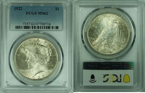 USA 1 Dollar 1922 Peace Silver Coin PCGS MS 62 17 C MA Shops