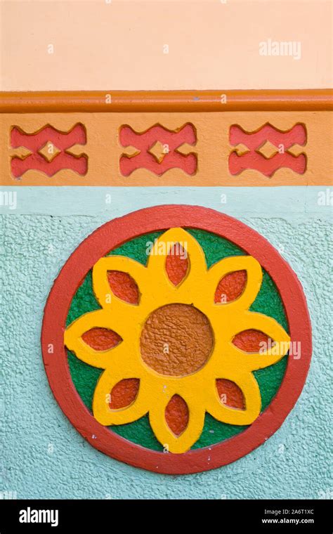 Guatape Colombia September Detail From Colorful Facade On