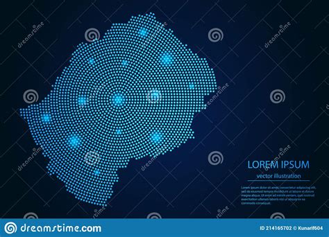 Glowing Map Of Lesotho Modern Blue Outline Map Royalty Free Stock