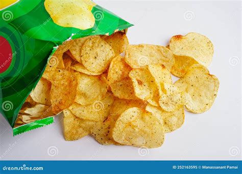 Potato Chips In Open Bag Delicious Bbq Seasoning Spicy For Crips Thin