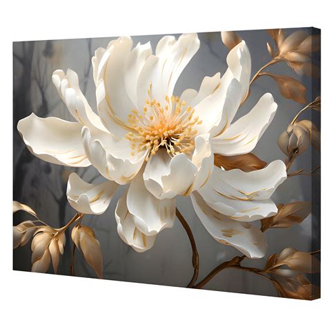 Obraz na płótnie Kwiat 3D Magnolia W Ciemności Złote Liście 30x20 cm