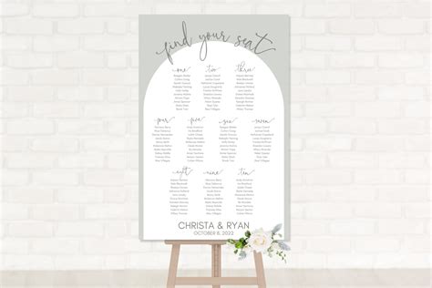 Sage Green Arch Wedding Seating Chart Board Sign Personalized Guest