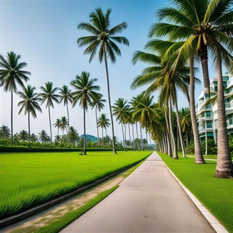 path  palm trees   road   palm trees premium ai