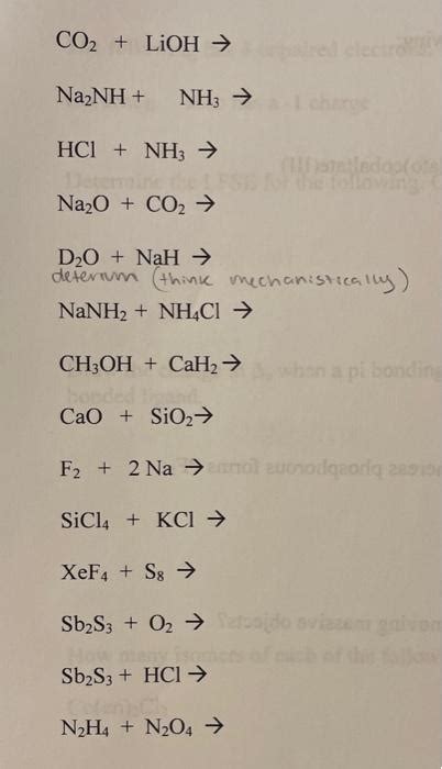 Solved Co2lioh→na2nhnh3→hclnh3→na2oco2→d2onah→ Deterim