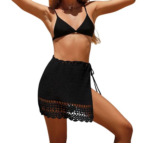 Aunavey Crochet Cover Up Skirt For Women Sheer Hollow Out Swimsuit Beach Mini Skirt Bikini Net