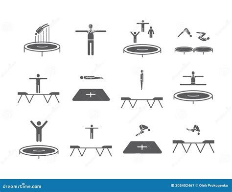 Trampoline Jumping Icons Acrobatics Signs Sports Jumping On A