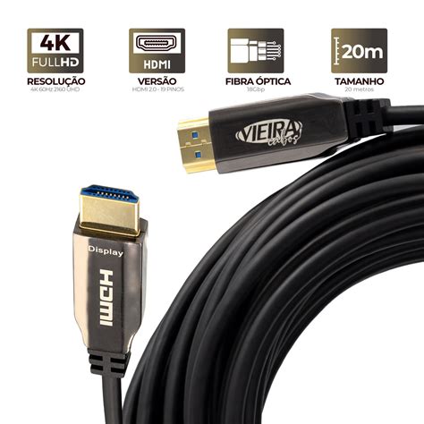 Cabo HDMI 2 0 UltraHD via Fibra Óptica 20 Metros VIEIRA CABOS