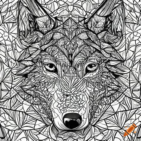 Coloring Pages For Adults Wolf Composed Of Geometric Shapes In A