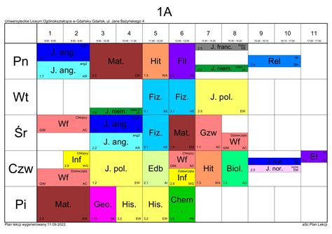 Plan lekcji Uniwersyteckie Liceum Ogólnokształcące
