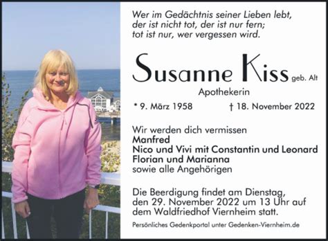 Traueranzeigen Von Susanne Kiss Trauerportal Ihrer Tageszeitung