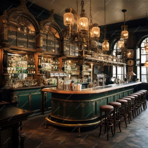 Premium Photo | Classic interior of the famous European pub with decorations and wooden trimmings