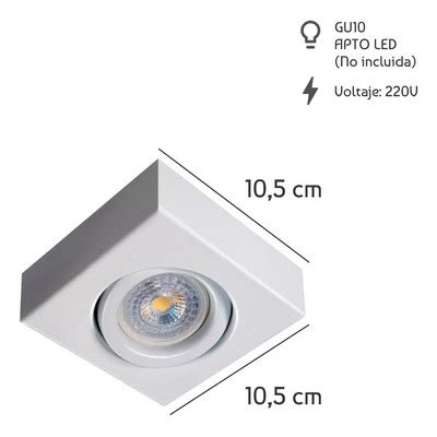 Luz Desing Spot Plafon Movil Blanco Cuadrado Gu Apto Led Luz Desing