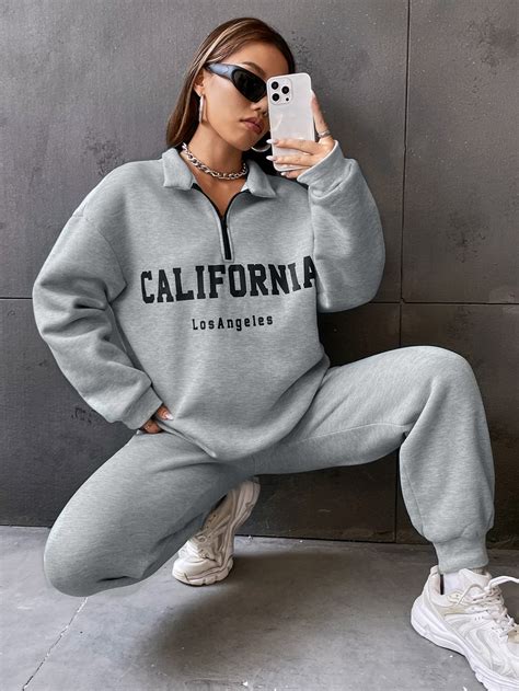 Shein Ezwear Pantalones Deportivos Con Sudadera Con Estampado De Letra