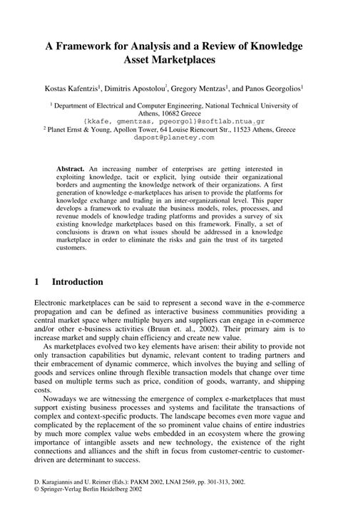 framework  analysis   review  knowledge asset marketplaces