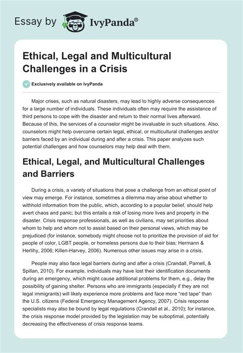 Ethical Legal And Multicultural Challenges In A Crisis Words