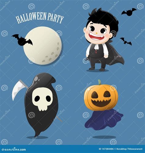 Set The Ghost Cute In Halloween Night Stock Vector Illustration Of